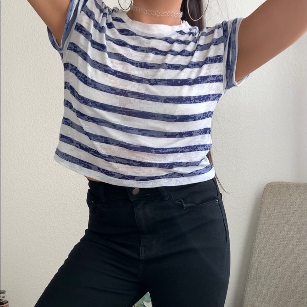 H&M divided striped cropped tee